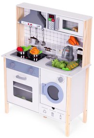 Fa játékkonyha hangokkal sütővel mosógéppel konyhai kiegészítőkkel led