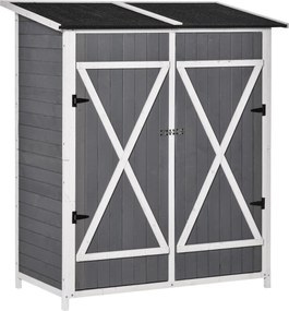 Outsunny Kerti Szekrény Kerti Eszköztároló 2 Ajtóval Aszfalt Tetővel Kert Tároló Szekrény Dumping Elleni Tervezés Földi Szegekkel Vörösfenyő Szürke+Fe