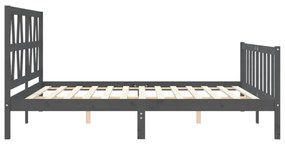 szürke tömör fa ágykeret fejtámlával 200 x 200 cm