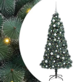 Műfenyő LED világítással és dísz golyó készlettel Zöld 150 cm