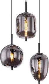 Globo 15345-6 Függeszték matt fekete fém , füstszínű eltérő üveg, magassága lerövidíthető, HxSzxM: 800x340x1200mm, üveg átmérő: 2 x 15,8 cm, 2 x 16,5 cm, 2 x 18,5 cm, nem 6x E14 40W, fényforrás nélkül szállítva szállítva, 230V