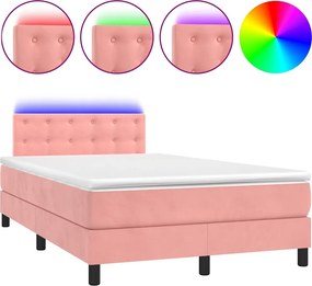 vidaXL rózsaszín bársony rugós és LED-es ágy matraccal 120 x 190 cm