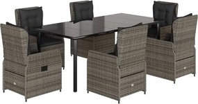 vidaXL 7 részes szürke polyrattan kerti étkezőgarnitúra párnával