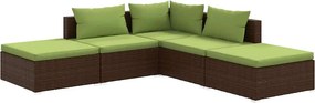 vidaXL 5 részes barna polyrattan kerti ülőgarnitúra párnákkal