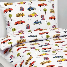 Bellatex Gyermek pamut ágynemű Junior Cars fehér,140 x 200 cm, 70 x 90 cm, 70 x 90 cm