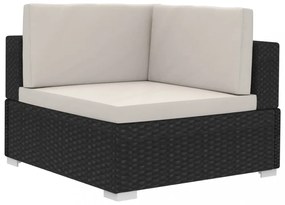2 db fekete moduláris polyrattan sarokfotel párnákkal