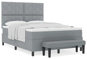 Boxspring ágy matraccal és pad állványos világosszürke 140x200 cm szövet