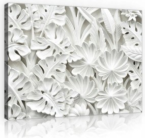 Vászonkép falikép fehér szürke levelek virágok 3d 100 x 75