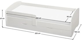 Egyszemélyes ágy 90 cm Carecen (fehér) (ágyráccsal)  (tárolóhellyel). 1116283