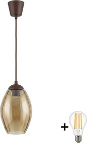 Brilagi - LED kábeles függőlámpa R GLASS 1xE27/60W/230V Ø 17 cm barna/füstbézs