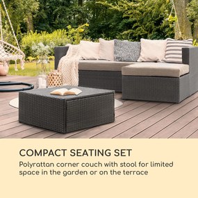 Blumfeldt Theia Lounge Set, kerti ülőgarnitúra, sarok kanapé, asztal, 5 párna, fekete