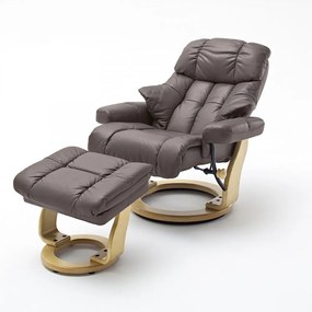 CALGARY Comfort XXL Barna bőr relax fotel lábtartóval natúr lábbal