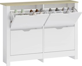 HOMCOM vékony cipős szekrény 4 lehajtható rekesszel – helytakarékos tároló akár 16 pár cipőnek, 105 x 26 x 80 cm (fehér/natúr) | Aosom