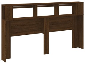 barna tölgyszínű szerelt fa LED-es fejtámla 180x18,5x103,5 cm