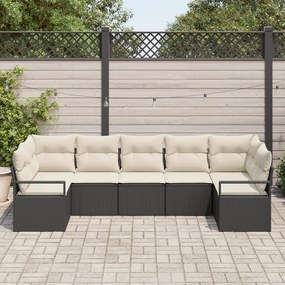 7 darabos kert kanapé szett párnákkal fekete poli rattan, 2 üléses kert kanapé tárolóval és párnákkal fekete poli rattan