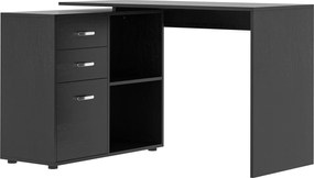 HOMCOM Sarok Íróasztal PC-hez 2 Fiókkal és Nyitott Polcokkal, L-Alakú Fa és Fém Íróasztal, 117x83.5x76 cm, Fekete | Aosom