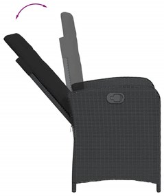 3 részes fekete polyrattan kerti étkezőgarnitúra párnákkal