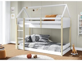 Fehér-natúr színű házikó alakú emeletes gyerekágy 90x190 cm Valka – Marckeric