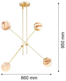 Argon 1840 - Csillár rúdon ABSOS 4xE14/7W/230V alabástrom arany