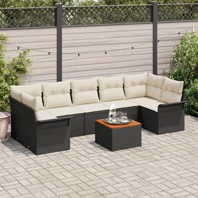 8 darabos Kerti Kanapé Szett Párnákkal Fekete Polyrattan Akácia, 2-fős Kerti Kanapé Tárolóval és Párnákkal Fekete Polyrattan