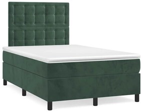 sötétzöld bársony rugós és LED-es ágy matraccal 120x190 cm