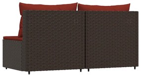 2 db barna polyrattan kerti középső kanapé párnával