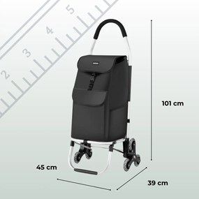 Jurhan Shopper bevásárlótáska, kerekeken, lépcsőhöz 45L, 101x45x39 cm, fekete