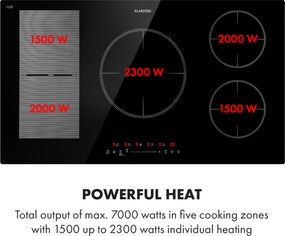 Klarstein Delicatessa 90 Hybrid, beépített indukciós főzőlap, 7400 W, 5 zóna, fekete