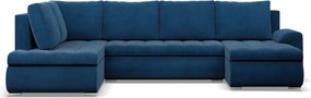 Tokio U sarokkanapé, 3 ágyneműtartóval, kordbársony, baloldali, kék
