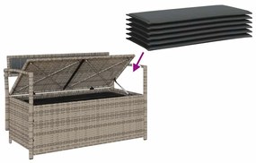 szürke polyrattan kerti tárolópad párnával