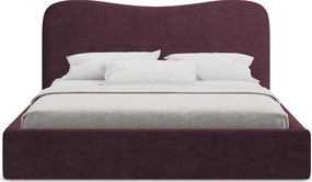 Sötétlila kárpitozott ágyneműtartós franciaágy ágyráccsal 140x200 cm Kahai – Makamii