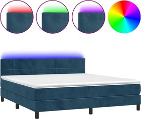 vidaXL sötétkék bársony rugós és LED-es ágy matraccal 160x200 cm