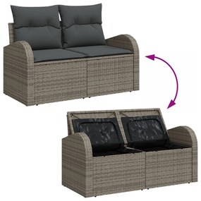 8 darabos kerti kanapé szett párnákkal szürke poly rattan, 2 személyes kerti kanapé tárolóval és párnákkal szürke poly rattan