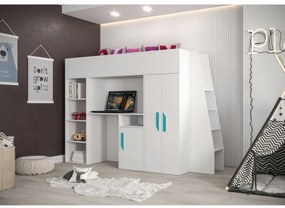 Kombinált gyerekágy 90 cm Puro 15 (matt fehér + fényes fehér + türkiz fogantyúk). 1087099