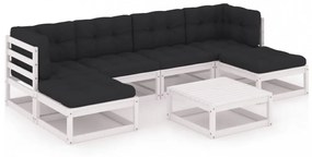 7 részes fehér tömör fenyőfa kerti ülőgarnitúra párnákkal