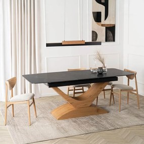 Bővíthető Márványhatású Kerámia Étkezőasztal Fekete/Tölgy Színben. ALICANTE 160-200 cm