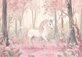 Unikornis a rózsaszín erdőben fali fotótapéta egy varázslatos világból