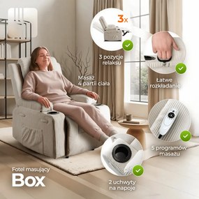 Elektromosan Vezérelhető Masszázsfunkciós Relaxfotel Bézs Kordbársony Kárpittal. BOX 2