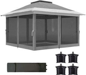 Outsunny Összecsukható Tető 3.6x3.6 m Pop-Up Napernyő 4 UV-védő Hálós Oldalfallal Állítható Magasságú Homokzsákkal és Szállítótáskával Kempingezéshez