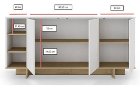 Fehér alacsony komód tölgyfa dekorral 170x80 cm Cequoia – Marckeric