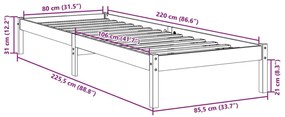 fehér tömör fenyő extra hosszú ágykeret matrac nélkül 80x220 cm
