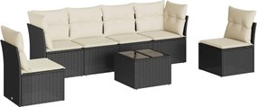 vidaXL 7 részes fekete polyrattan kerti ülőgarnitúra párnával