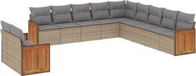 vidaXL 11 részes bézs polyrattan kerti ülőgarnitúra párnákkal