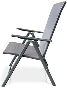 Kerti szék, állítható dőlésszögű, szürke textilén, szürke fémváz