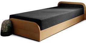 Okkersárga-sötétszürke kárpitozott-forgácslemez ágyneműtartós egyszemélyes ágy matraccal 80x190 cm Parys – ELTAP