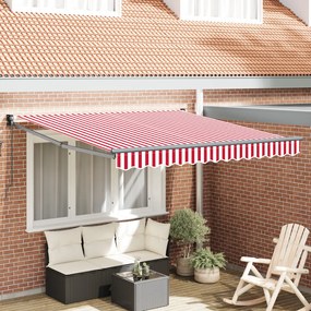 Manuális Behúzható Napellenző Piros és Fehér Csík 300x250 cm