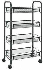 fekete 4 szintes vas konyhai kerekes kocsi 46 x 26 x 85 cm