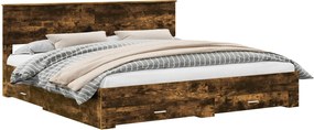 vidaXL Ágykeret fejtámlával fiókkal Füstölt tölgy 200 x 200 cm Faanyag
