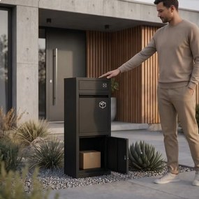 Fém csomag- és levélszekrény, kültéri, zárható, fekete: Paczkobox PAT
