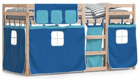 vidaXL kék tömör fenyőfa emeletes ágy függönyökkel 90 x 190 cm